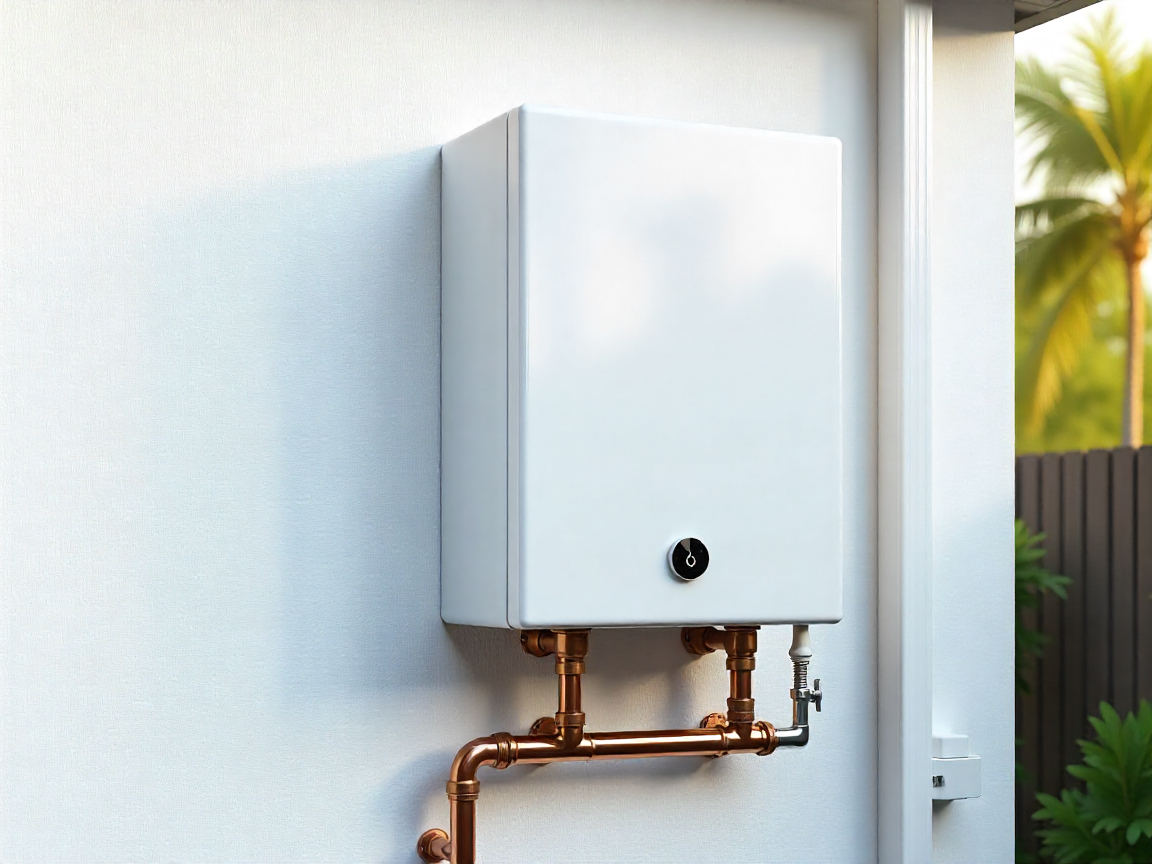 Instantaneous gas hot water system installed on an external wall