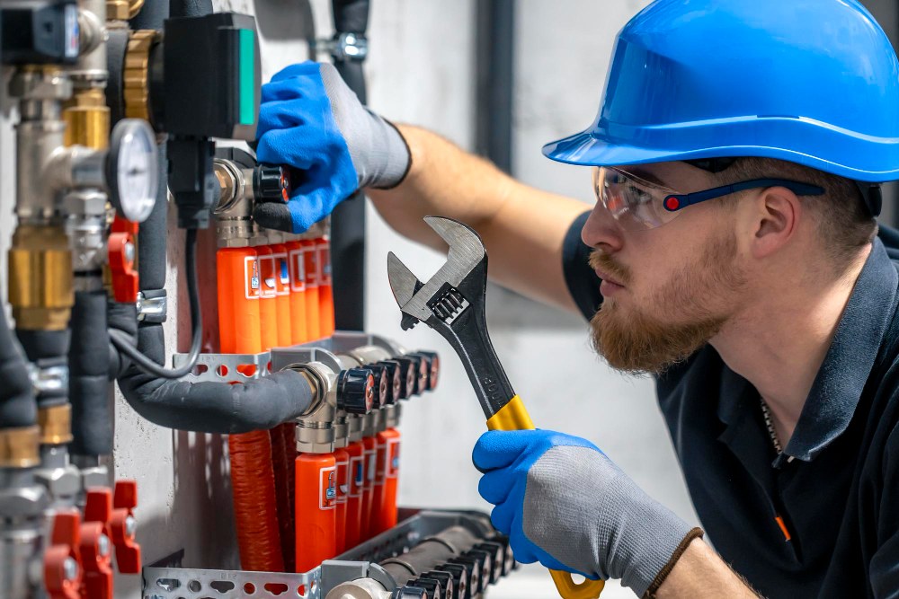 Licensed plumber testing repaired pipe system for leaks after burst pipe fix in Redfern