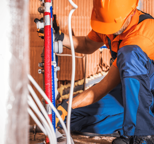 Licensed plumber completing commercial plumbing maintenance for a Mosman café or office
