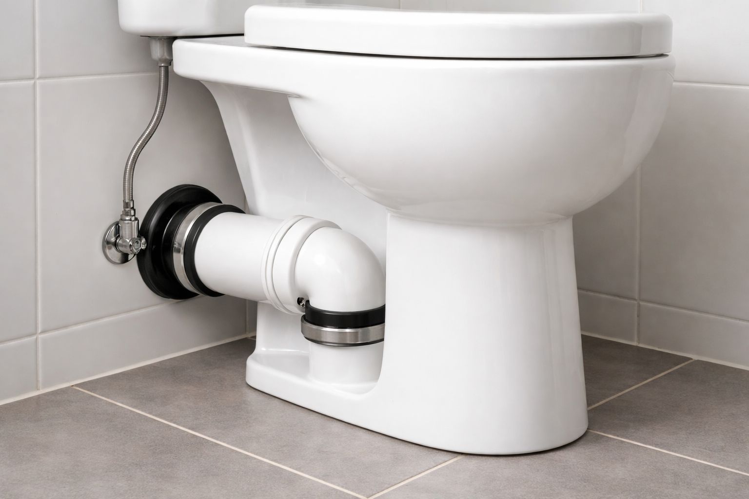 Toilet connected to sewer pipe in an Australian bathroom