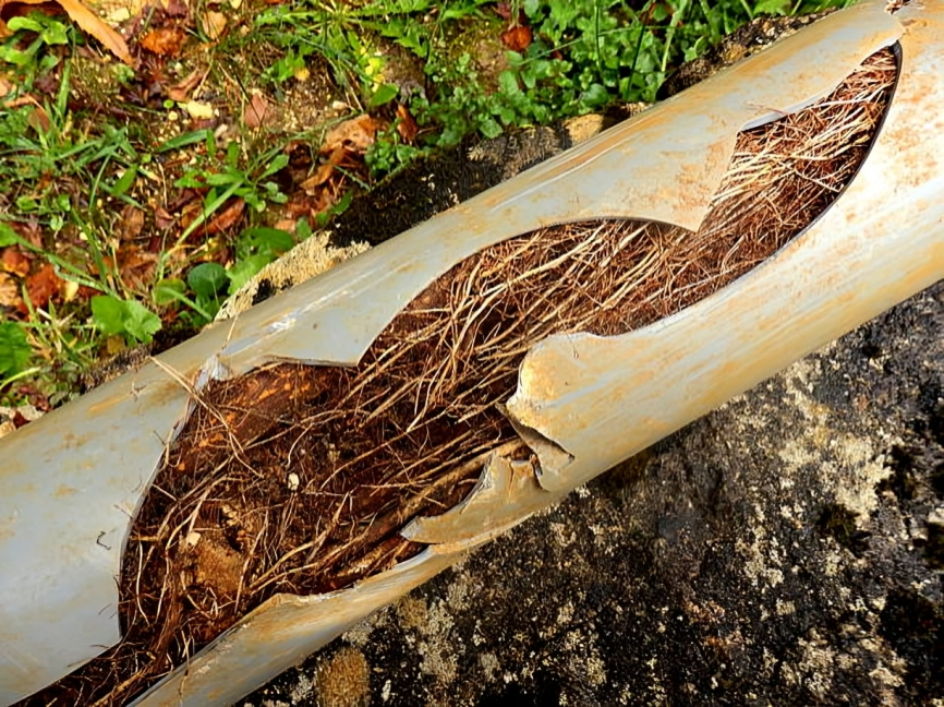 Tree roots in drains causing pipe blockage