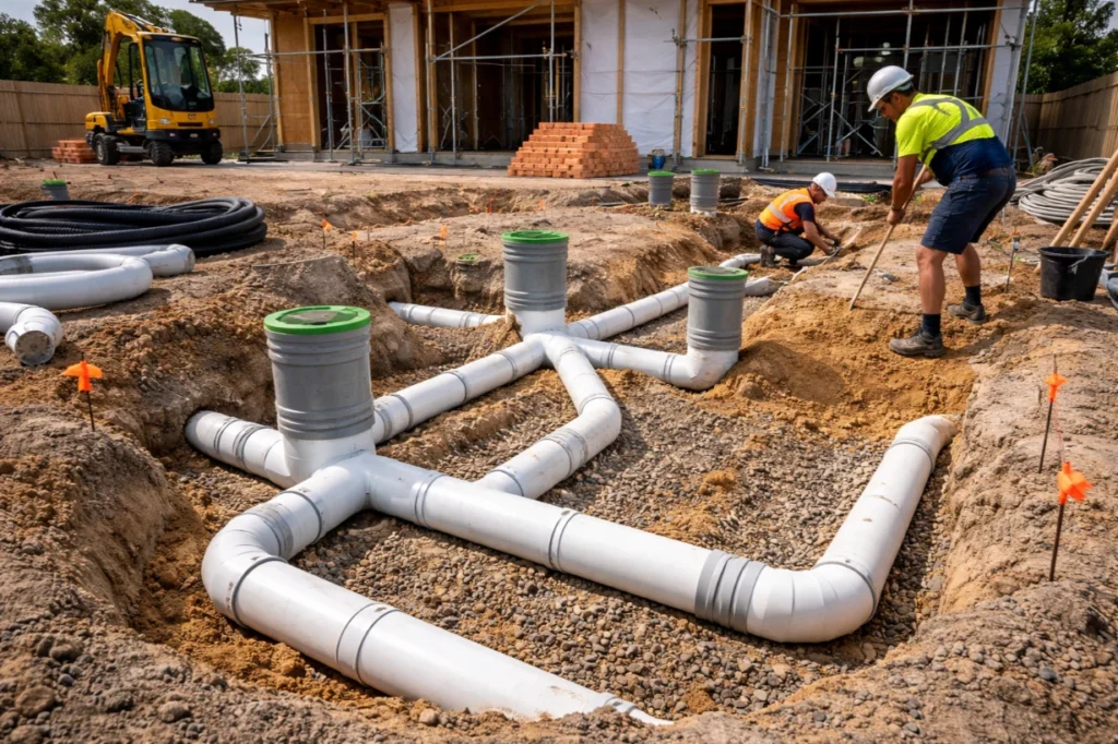 Professional installation of underground drainage for a new build plumbing project in Sydney