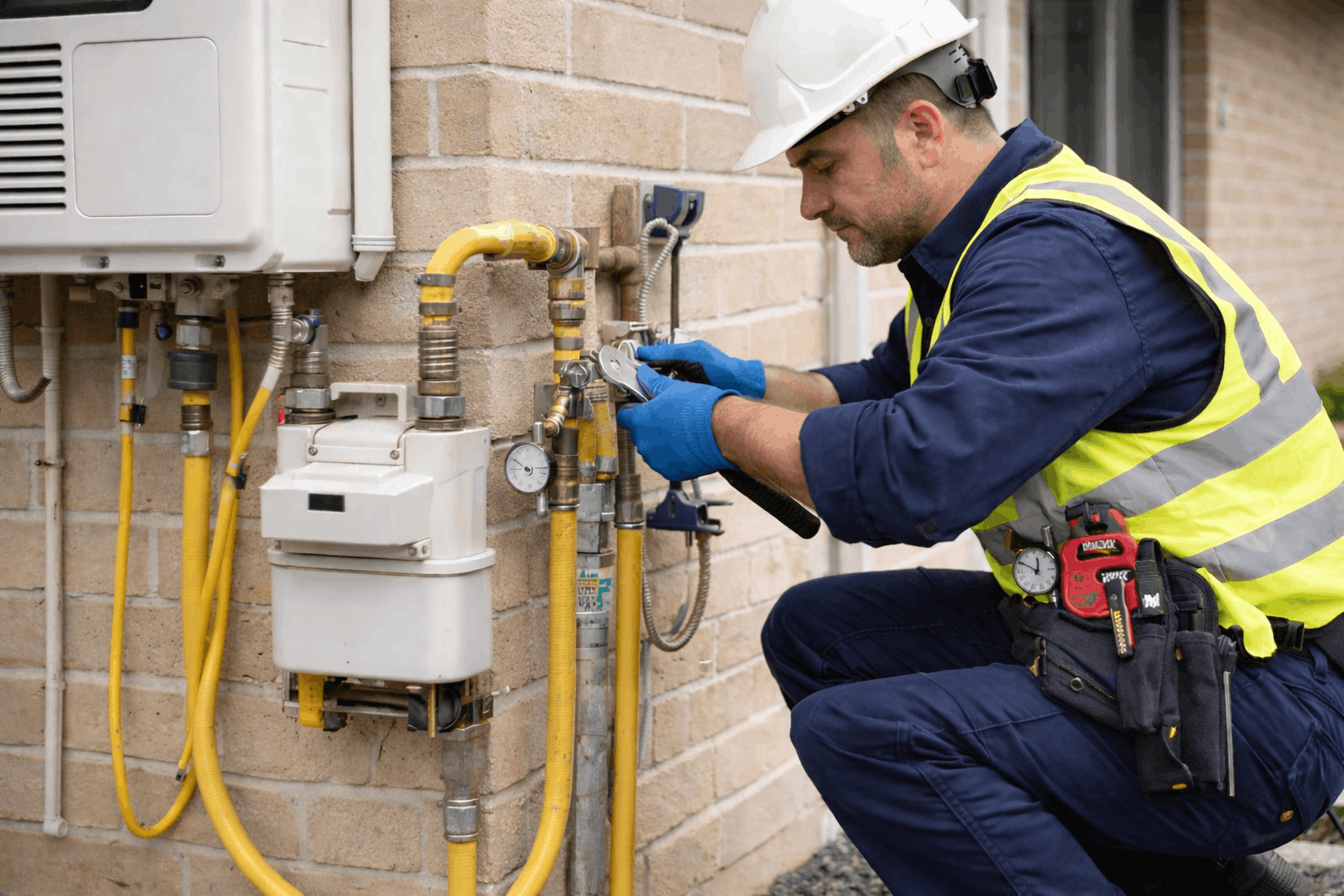 Licensed plumber installing commercial gas lines for a Sydney kitchen or facility