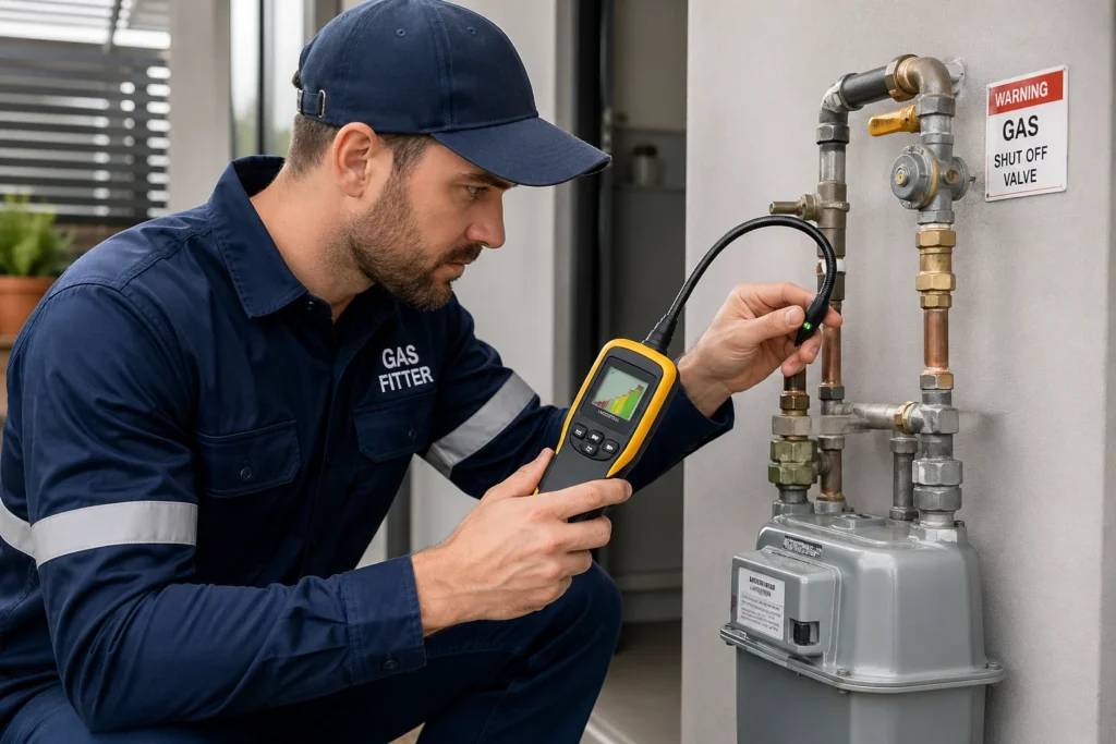 Professional gas fitting services using electronic tools for a permanent gas leak solution