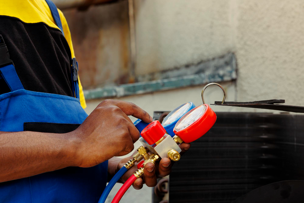 Gas fitter detecting gas leak using specialised equipment in Sydney home