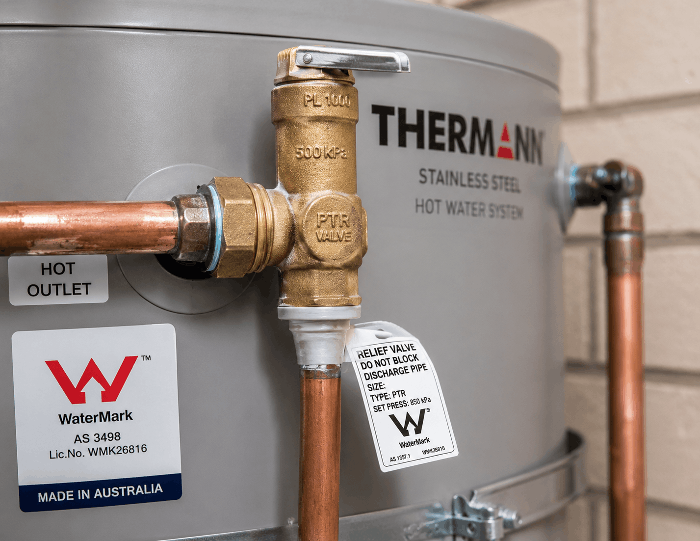 High-quality brass pressure relief valves installed on an Australian hot water system