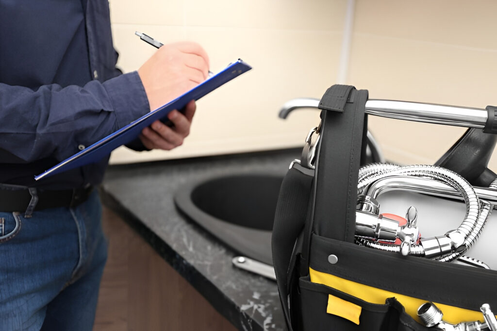 Licensed plumber conducting a pre-purchase plumbing inspection in a Sydney home